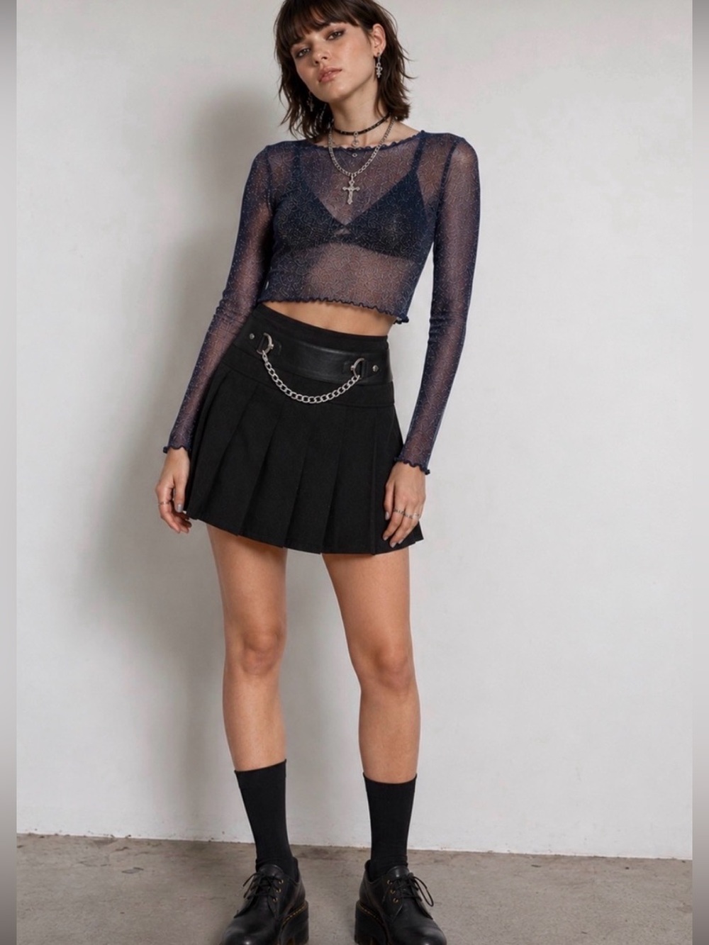 Dolls Kill X Royal Bones Gothic Silver Chain Pleated Mini Skirt Size S - Picture 8 of 8